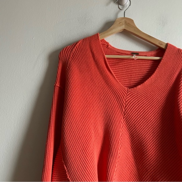 Free People La Brea Orange Oversized Knit Cotton Sweater - Picture 3 of 11